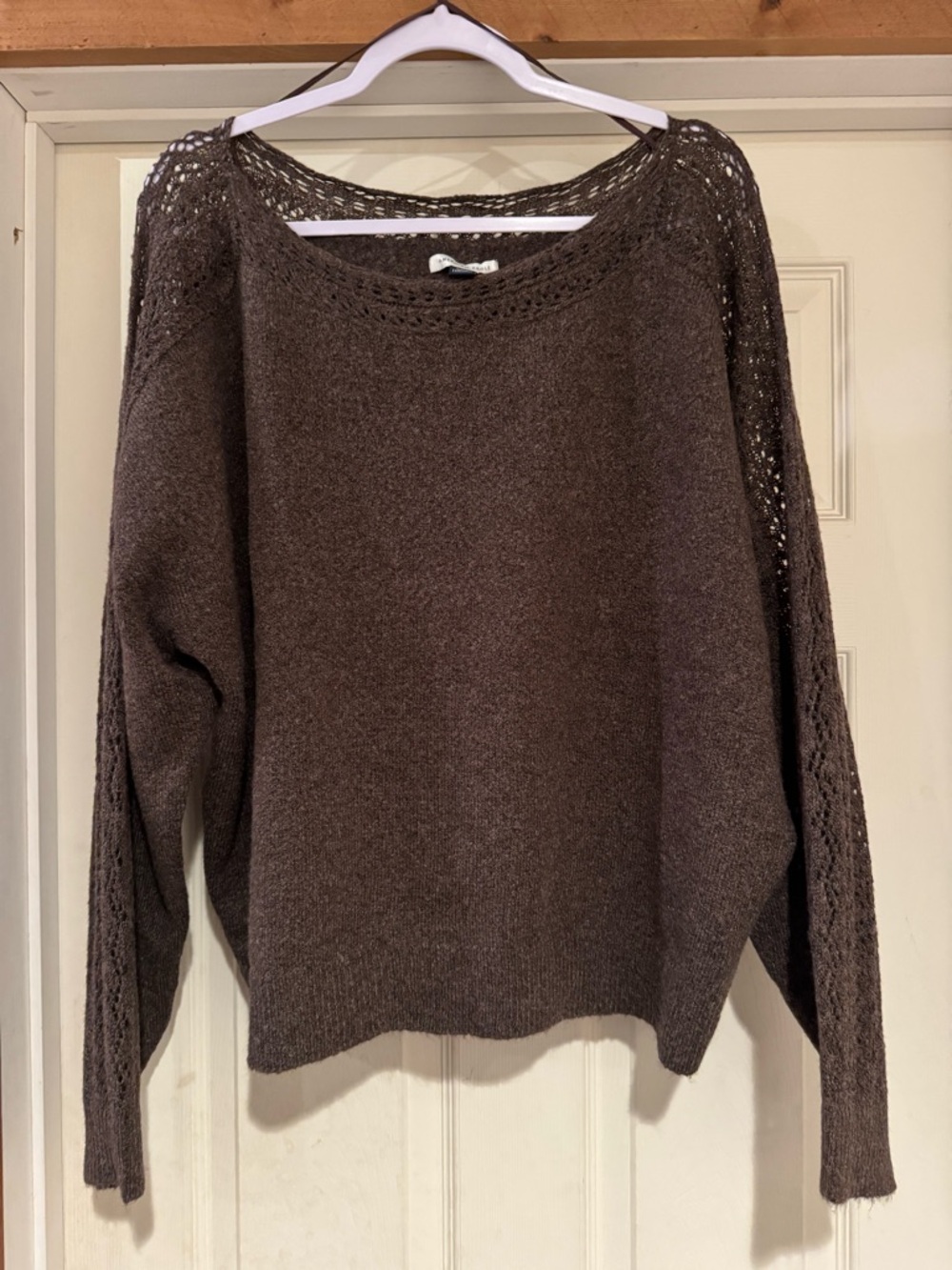 American Eagle Brown Open-Knit Shoulder Women's Sweater